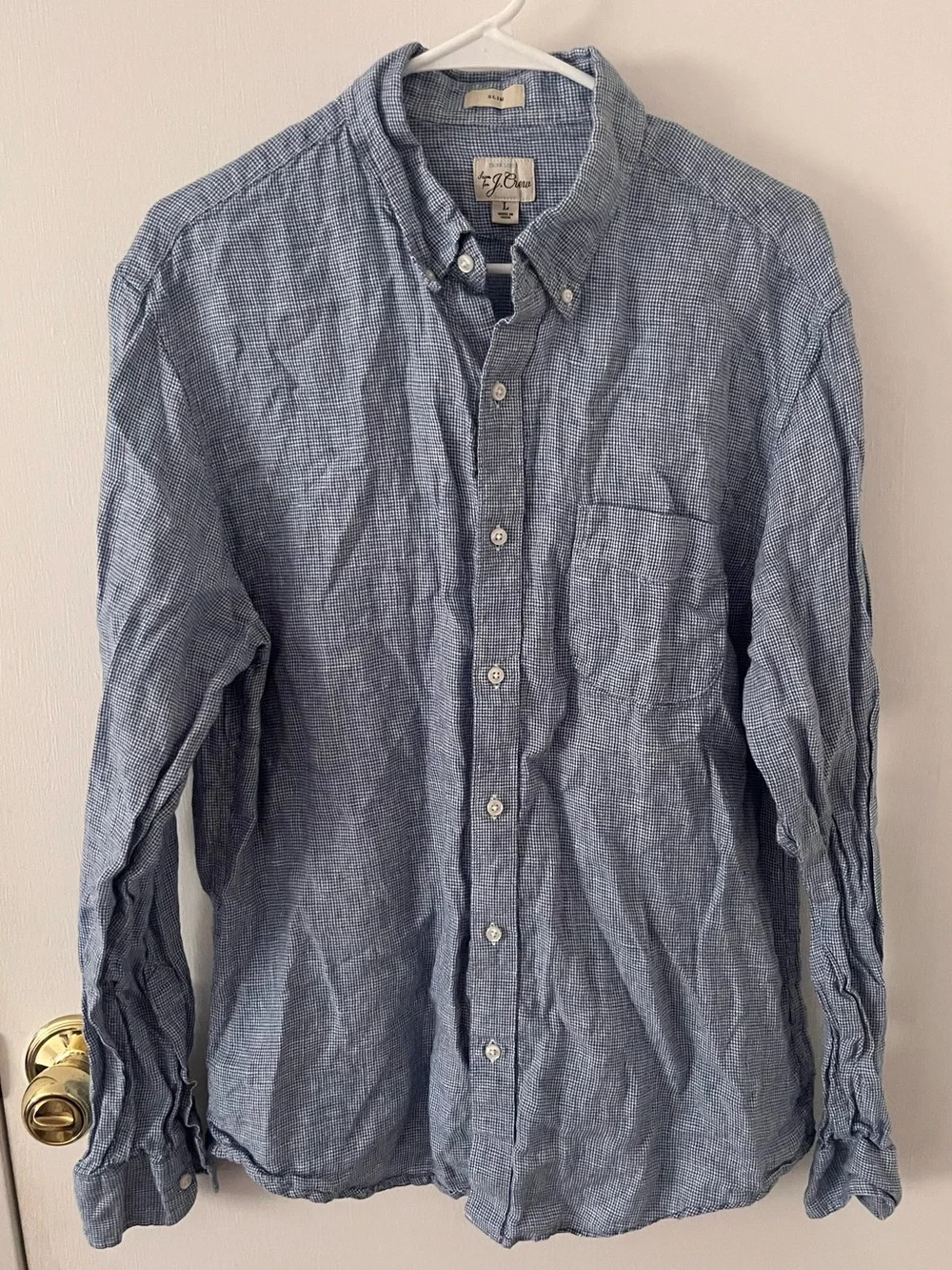 J. Crew Baird McNutt Slim Irish Linen Button Down Shirt Blue Mini Houndstooth L